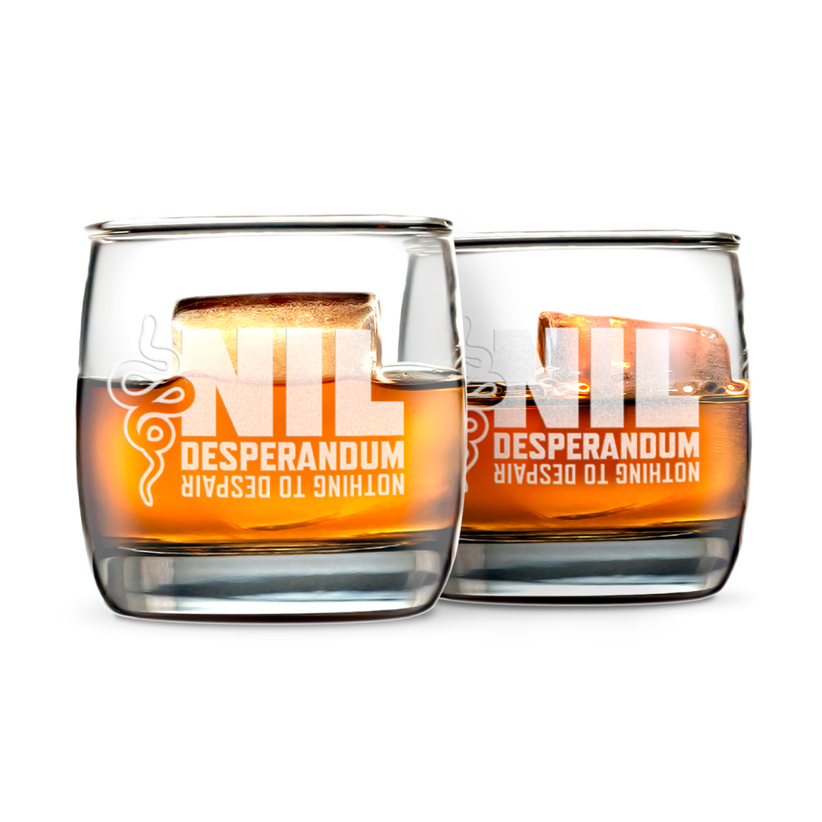 Nil Desperandum Etched Rum Glasses 2 Pack