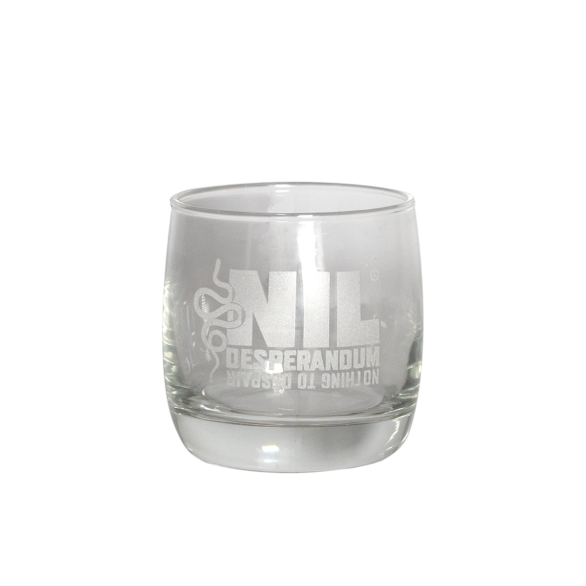 Nil Desperandum Etched Rum Glass